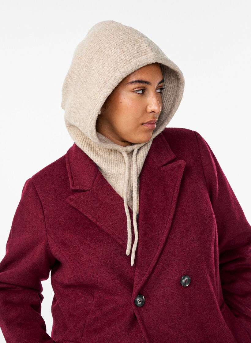 Gebreide balaclava met trekkoordjes, Beige, Model image number 1