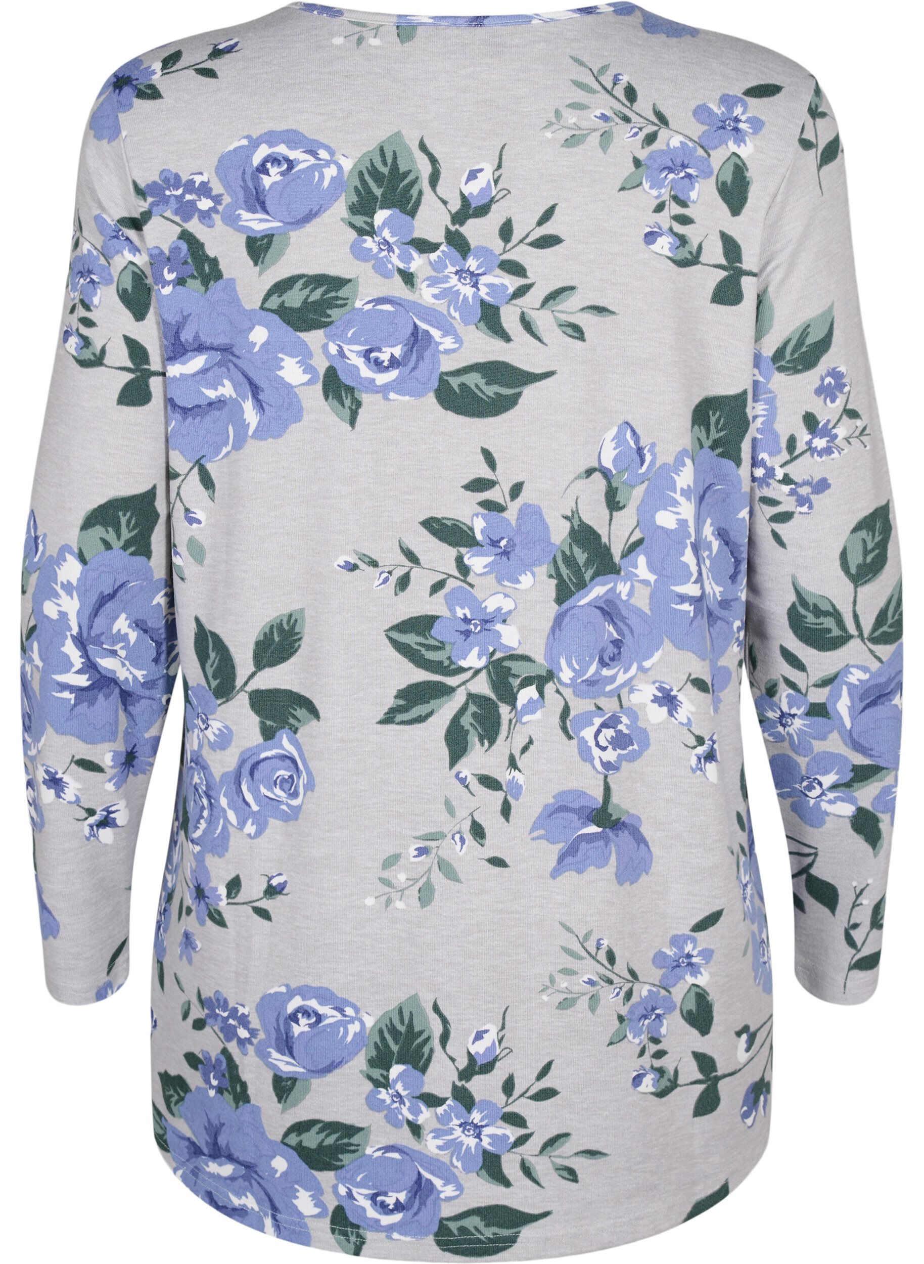 ZizziGebloemde blouse met lange mouwen, Blauw, Packshot image number 1