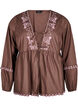 Blouse met open voorkant en geborduurde details, Bruin, Packshot image number 0