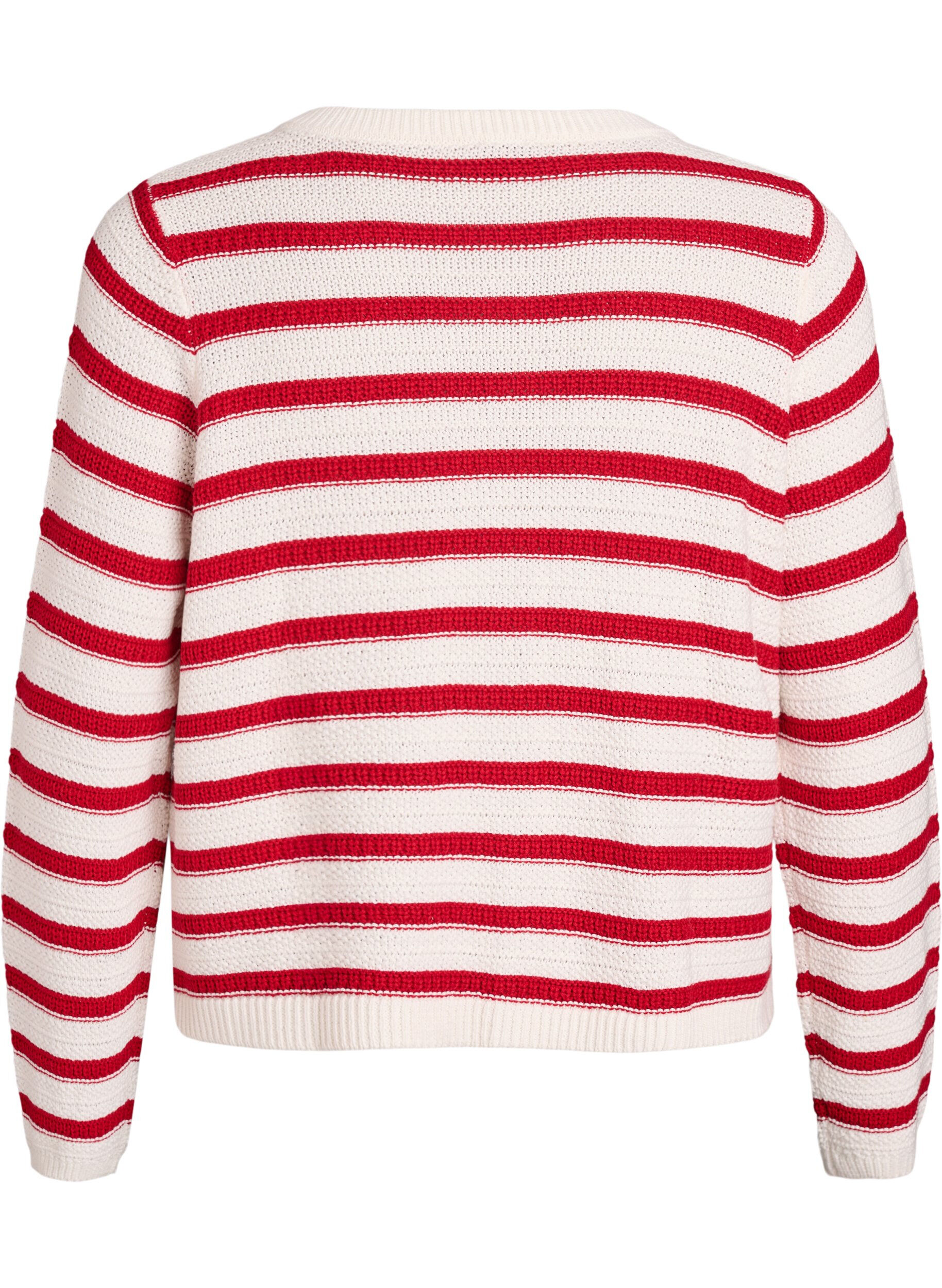 ZizziVest met structuurbreisel en decoratieve knopen, Rood, Packshot image number 1