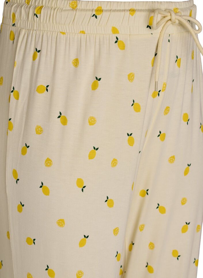 Pyjamabroek in zachte jersey met hoge taille en fruitprint, Geel, Packshot image number 2