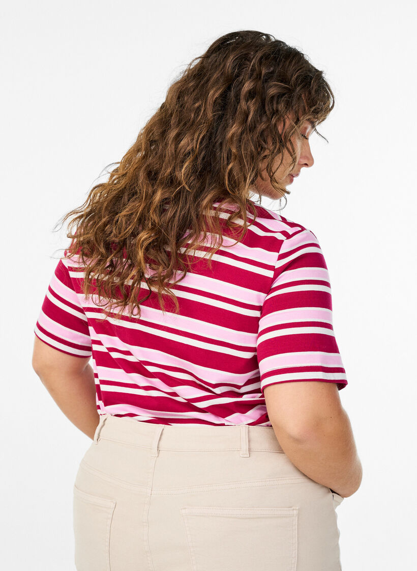 Katoenen T-shirt met strepen, Roze, Model image number 2