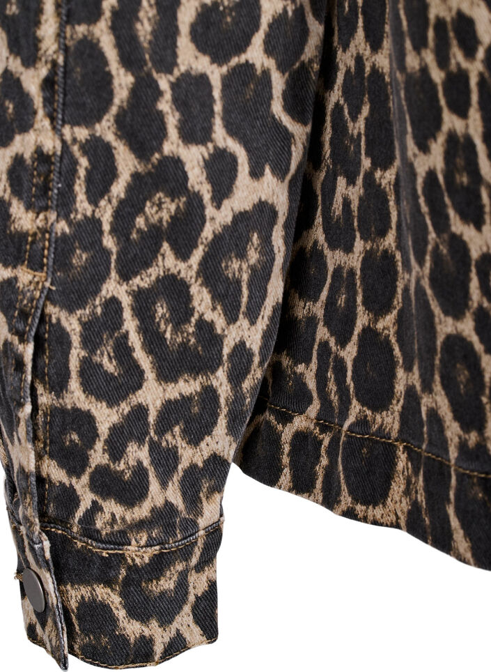 Denim jacket met luipaardprint en borstzakken, Bruin, Packshot image number 3