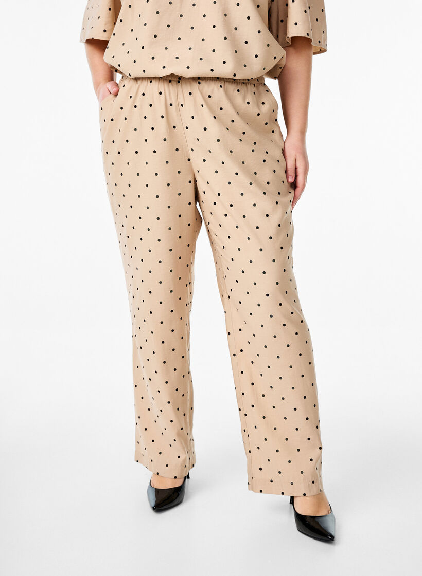 Broek met stippen en rechte pijpen, Doeskin w. dot AOP, Model