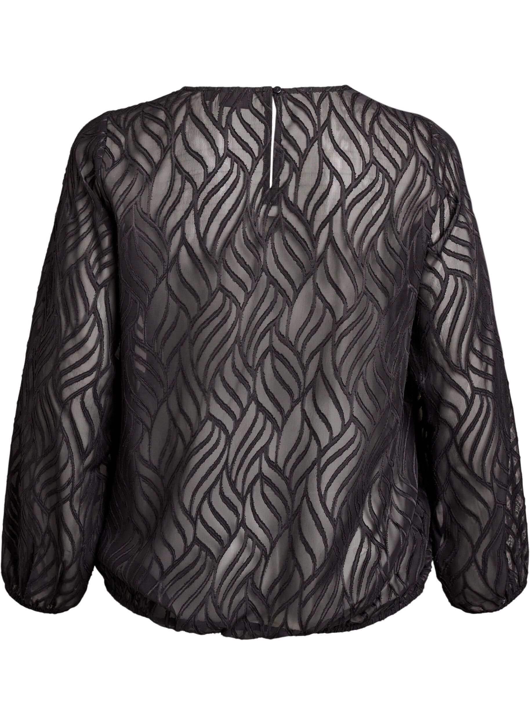 ZizziChiffon blouse met een textuurpatroon, Zwart, Packshot image number 1