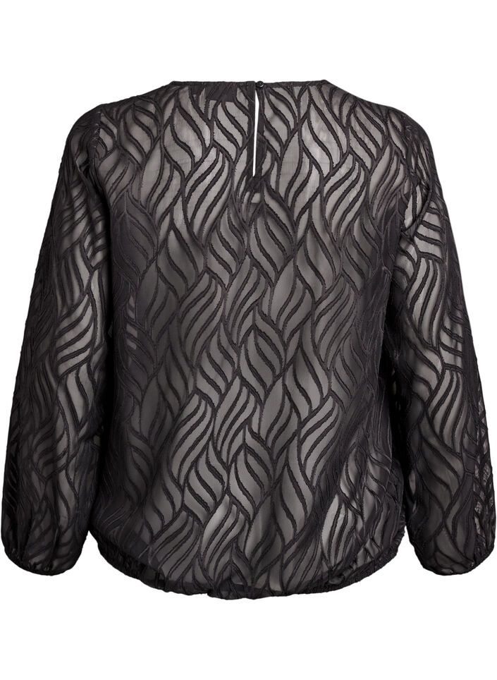 Chiffon blouse met een textuurpatroon, Zwart, Packshot image number 1