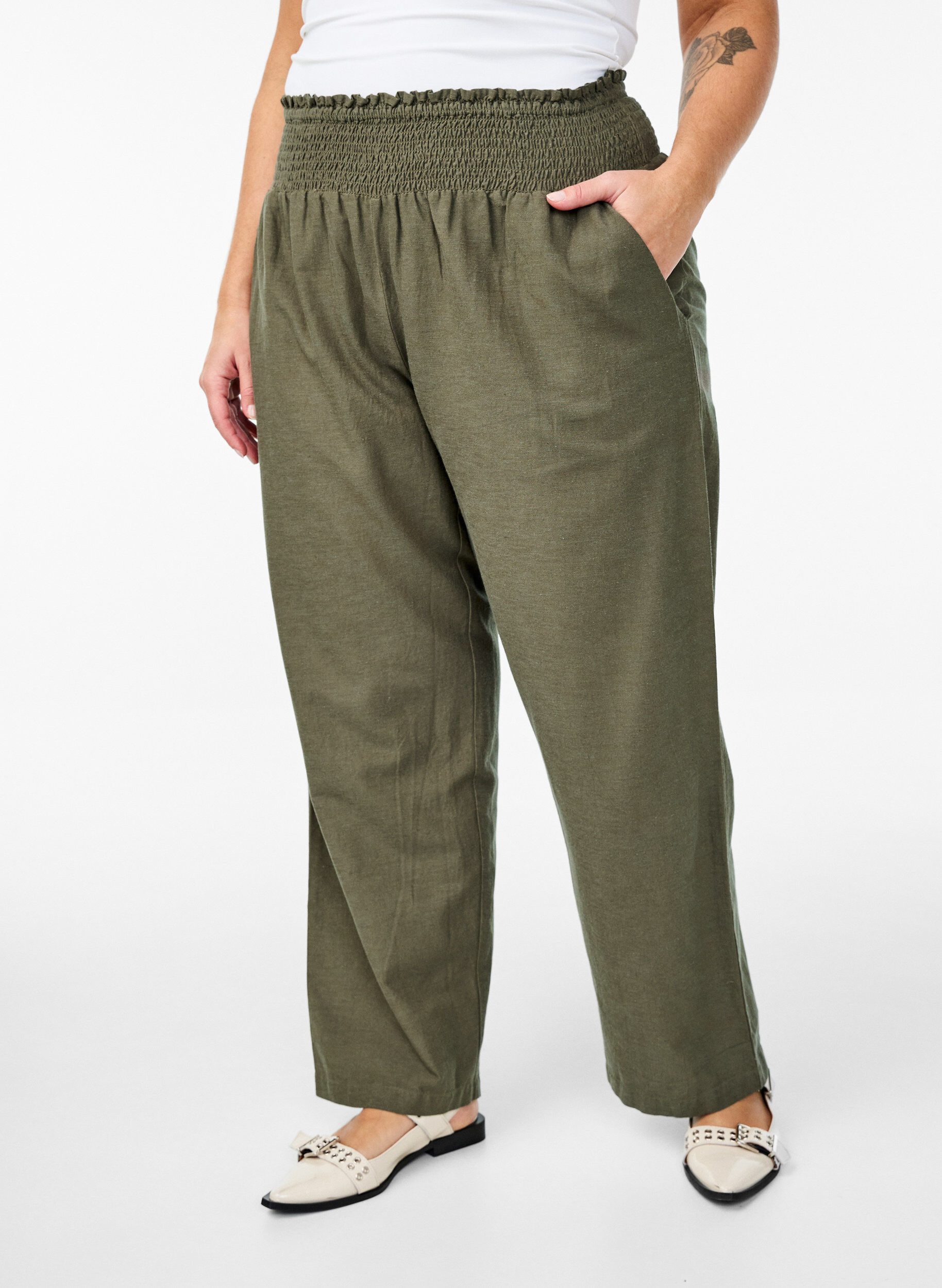 ZizziSmock broek met linnen, Groen, Model image number 2