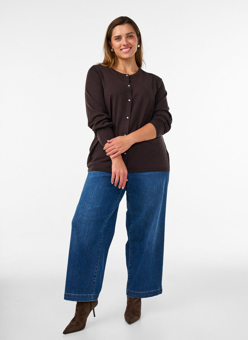 Cardigan met ronde knopen, Bruin, Model image number 1