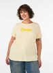 T-shirt van biologisch katoen met velourstekst, Geel, Model image number 0