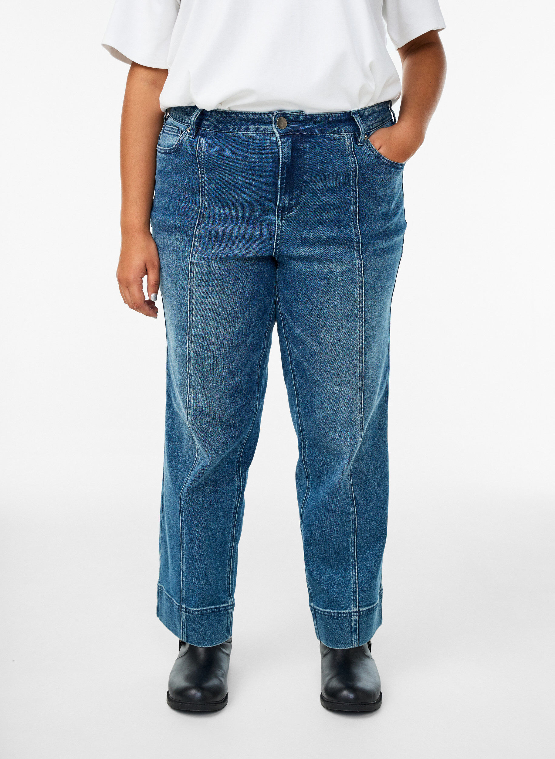 ZizziKiana jeans met krijtstreep en opvallende stiksels, Blauw, Model image number 2