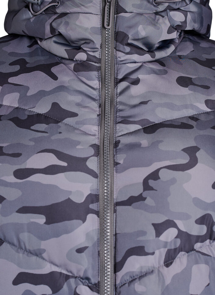 Lange gewatteerde jas met camouflageprint, Grijs, Packshot image number 2