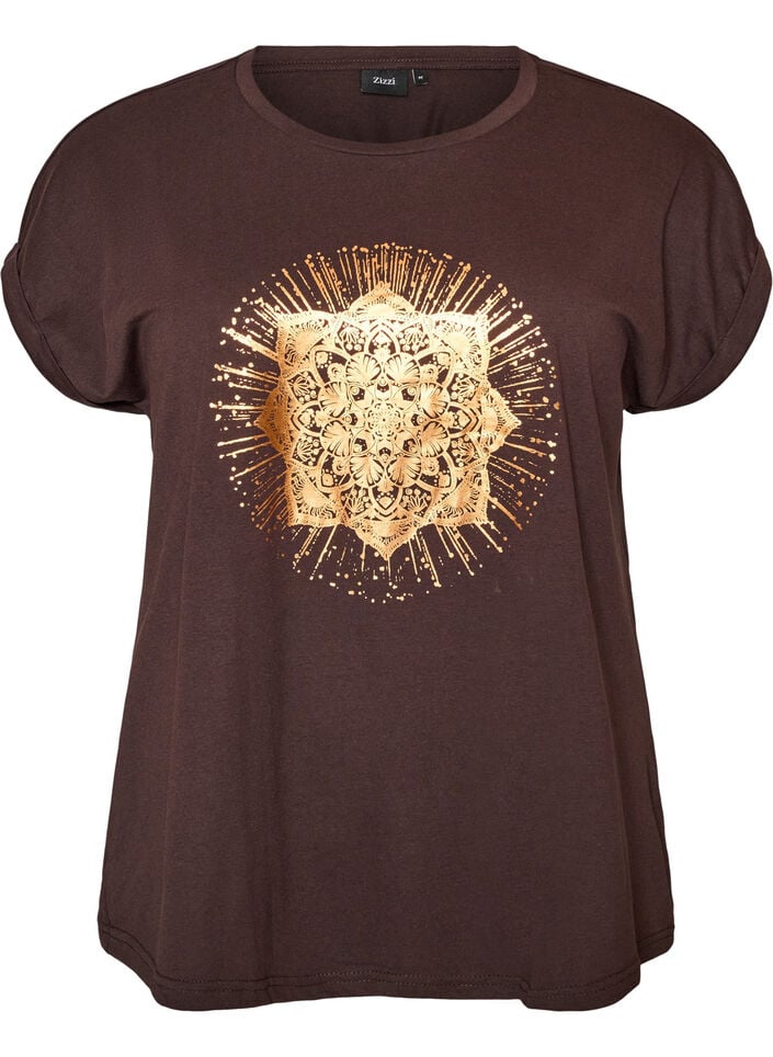 T-shirt met decoratieve print aan de voorkant, Bruin, Packshot image number 0