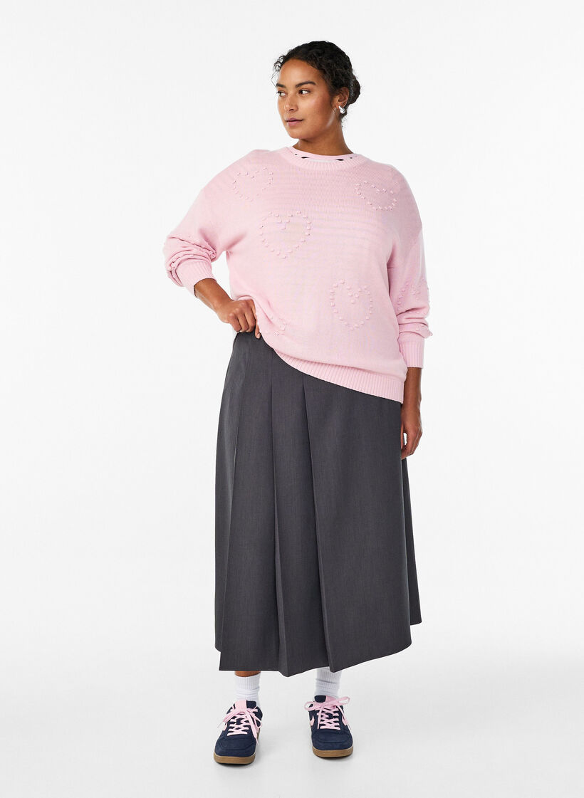 Midirok met wijde plooien, Grijs, Model image number 0