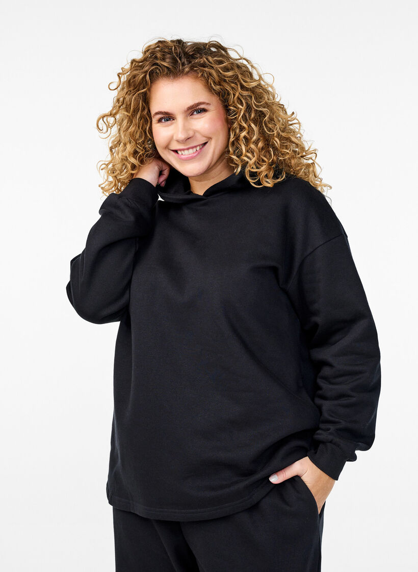 Sweatshirt met capuchon, Zwart, Model image number 0