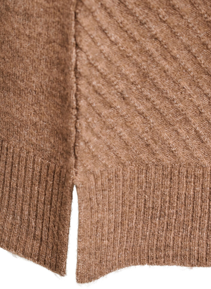 Korte gebreide jurk met een V-vormig textuurpatroon, Bruin, Packshot image number 3