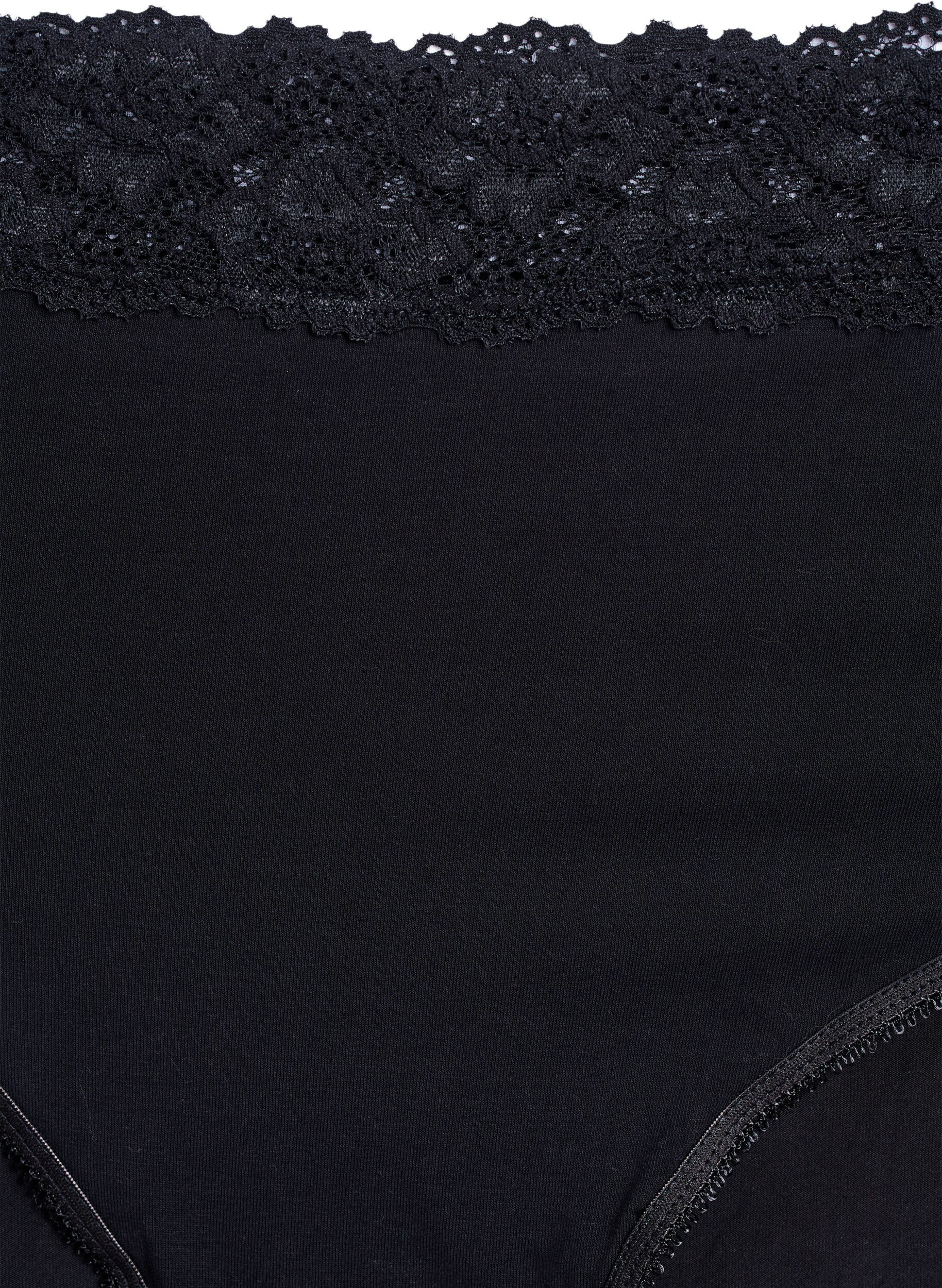 Zizzi2-pack katoenen panty met kant, Zwart, Packshot image number 2
