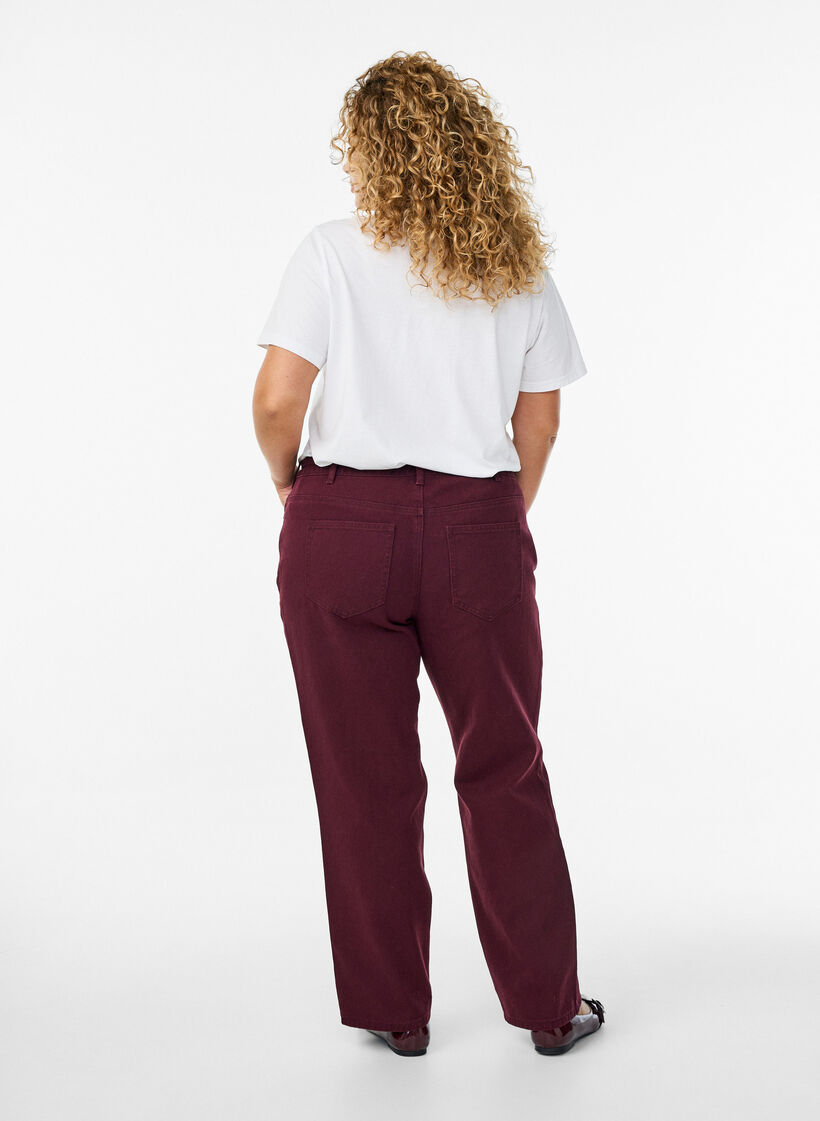 Gekleurde high-waist jeans met een strikceintuur, Rood, Model image number 1