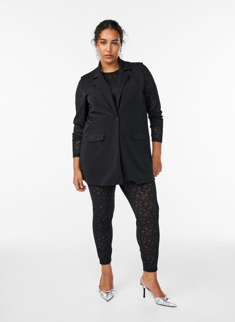 Kanten leggings met een high waist, Zwart, Model image number 0