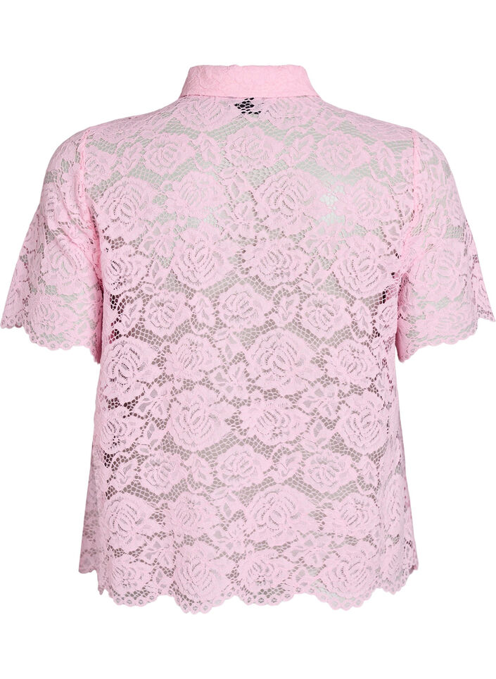 Kanten shirt blouse met parelknopen, Roze, Packshot
