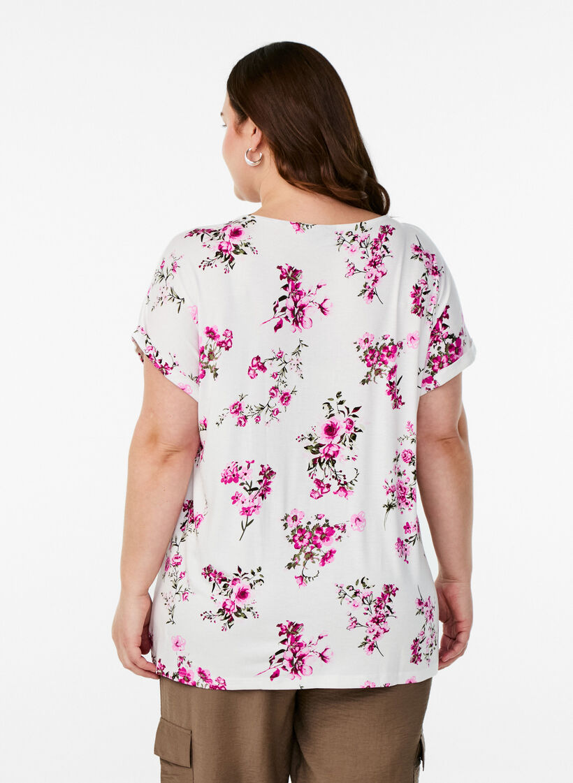 T-shirt met bloemenprint, Roze, Model image number 2
