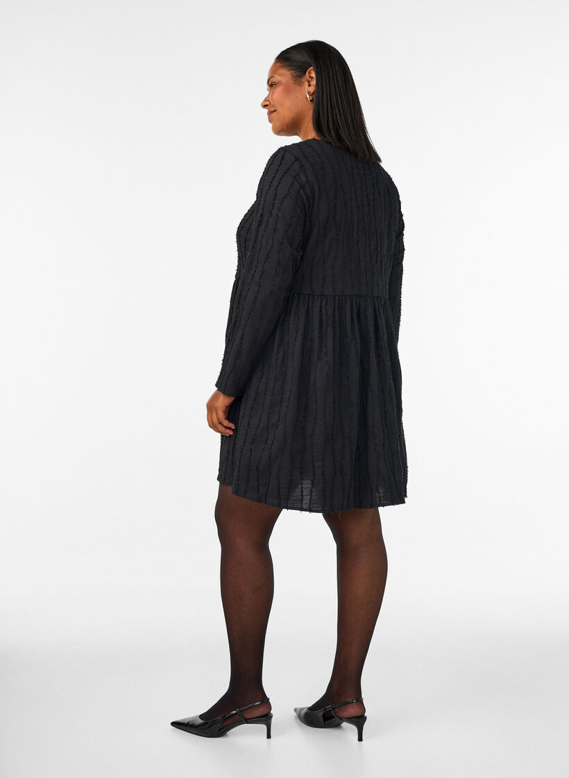 Korte jerseyjurk met een golvend textuurpatroon, Zwart, Model image number 2