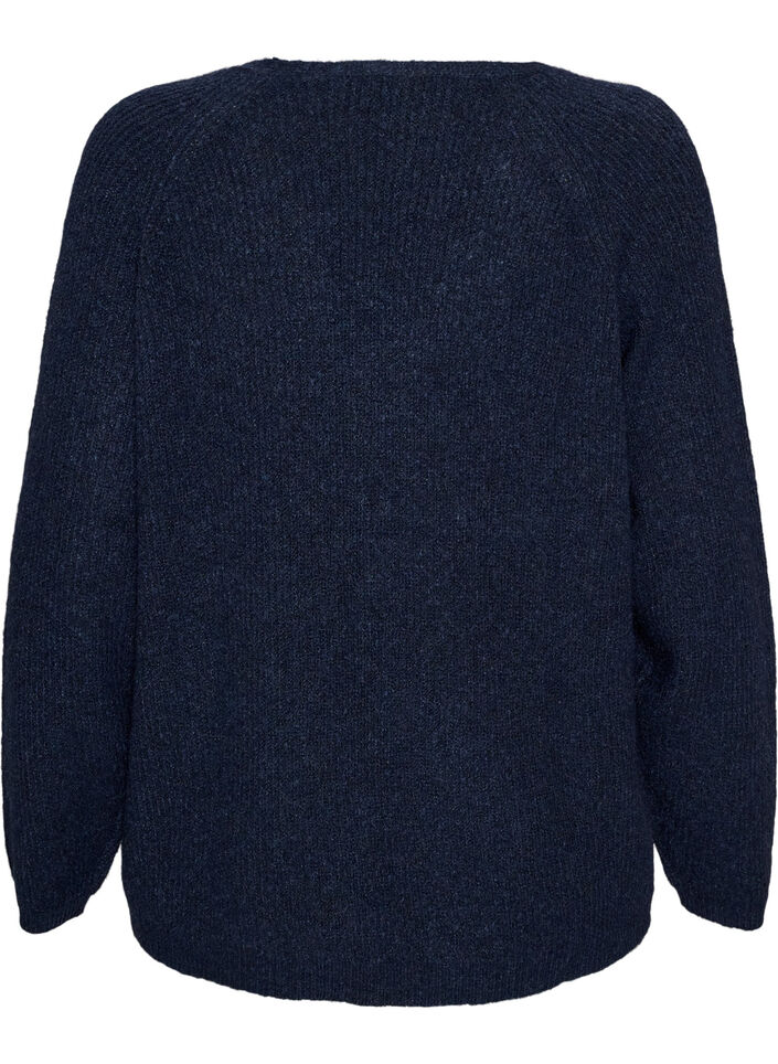 Gebreide blouse met V-hals en raglanmouwen, Blauw, Packshot image number 1