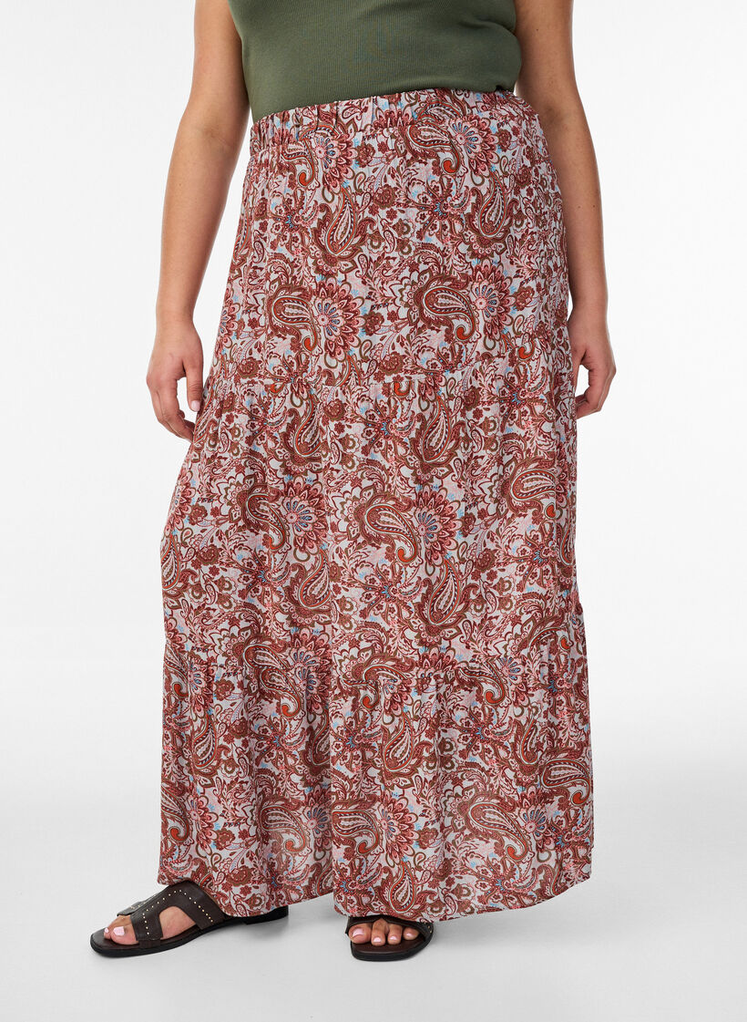 Lange rok met elastiek in de taille, Rood, Model image number 2