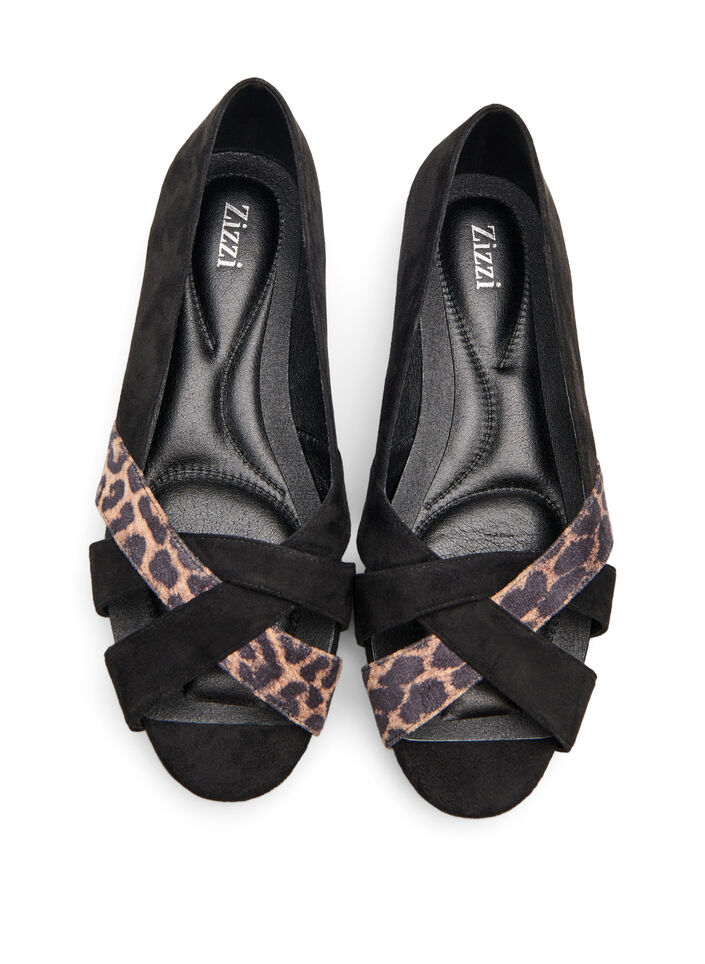 Wide fit - Puntige ballerina flats, Black Leopard, Packshot