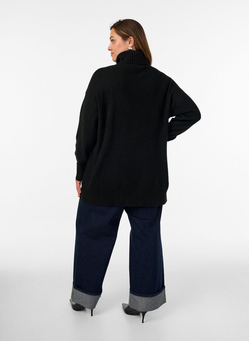 Losse gebreide trui met coltrui, Zwart, Model image number 2