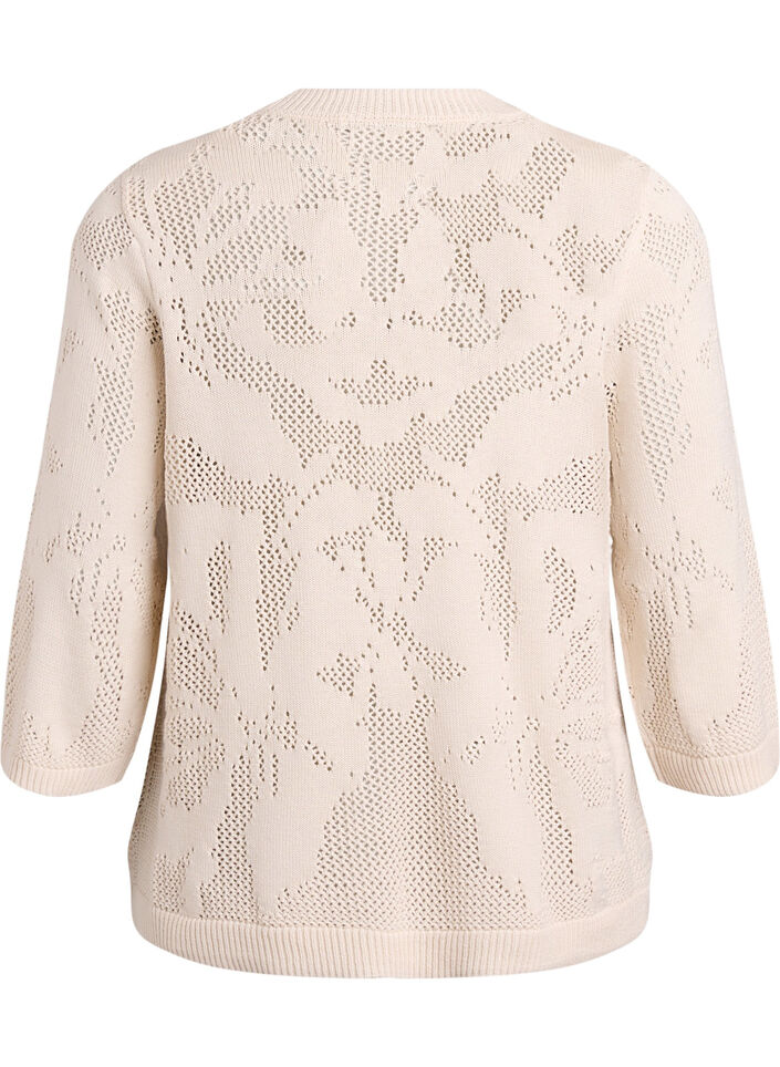 Gebreide blouse met een opengewerkt patroon en 3/4 mouwen, Birch, Packshot