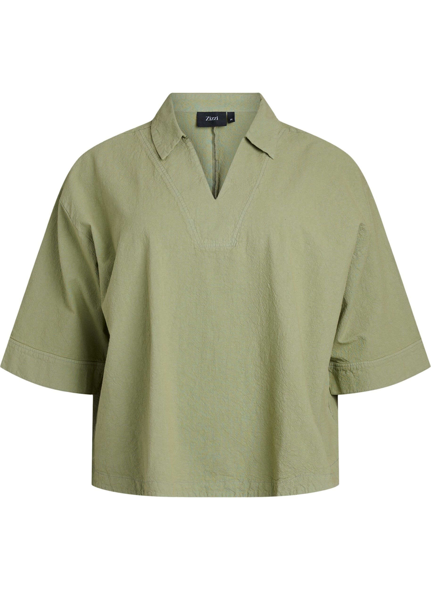 ZizziLosse blouse met kraag en 1/2 mouwen, Groen, Packshot image number 0