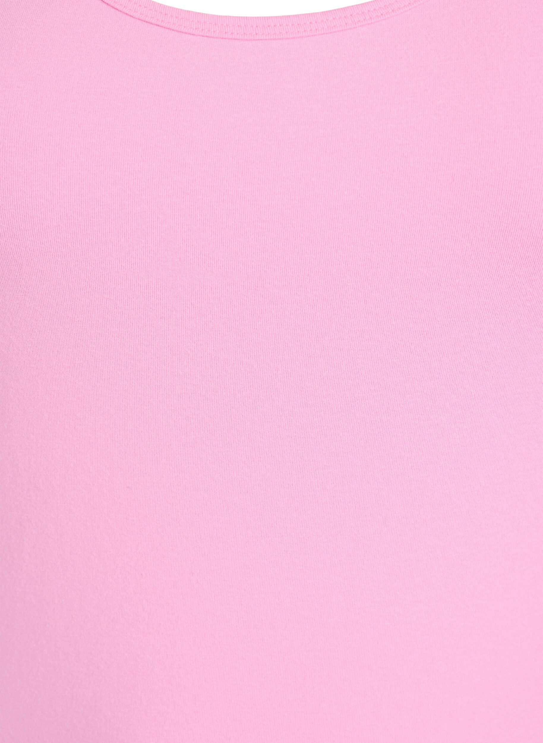 ZizziSolide kleur basis top in katoen, Roze, Packshot image number 2