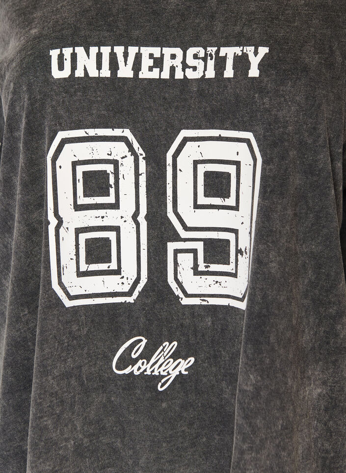 Oversized T-shirt in biologisch katoen met een collegeprint, Zwart, Packshot image number 2