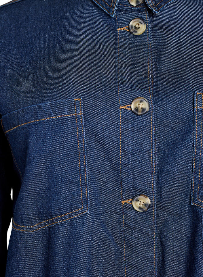 Losse denimshirt met zakken op de borst, Blauw, Packshot image number 2