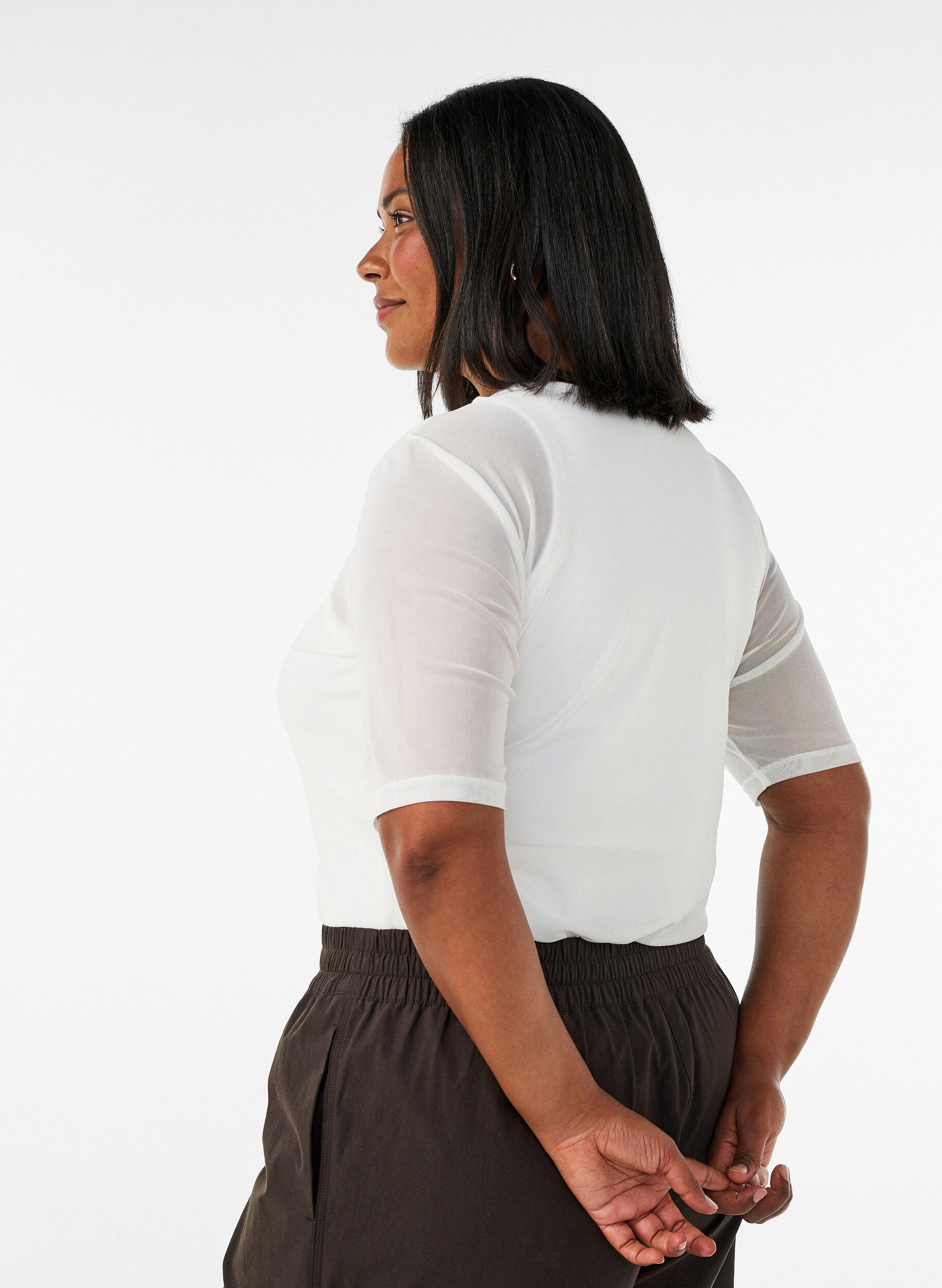 ZizziMesh top met korte mouwen en ronde hals, Vanille, Model image number 2