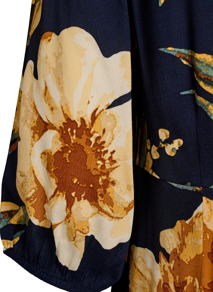 Midi-jurk met bloemenprint en 3/4 mouwen, Blauw, Packshot image number 3