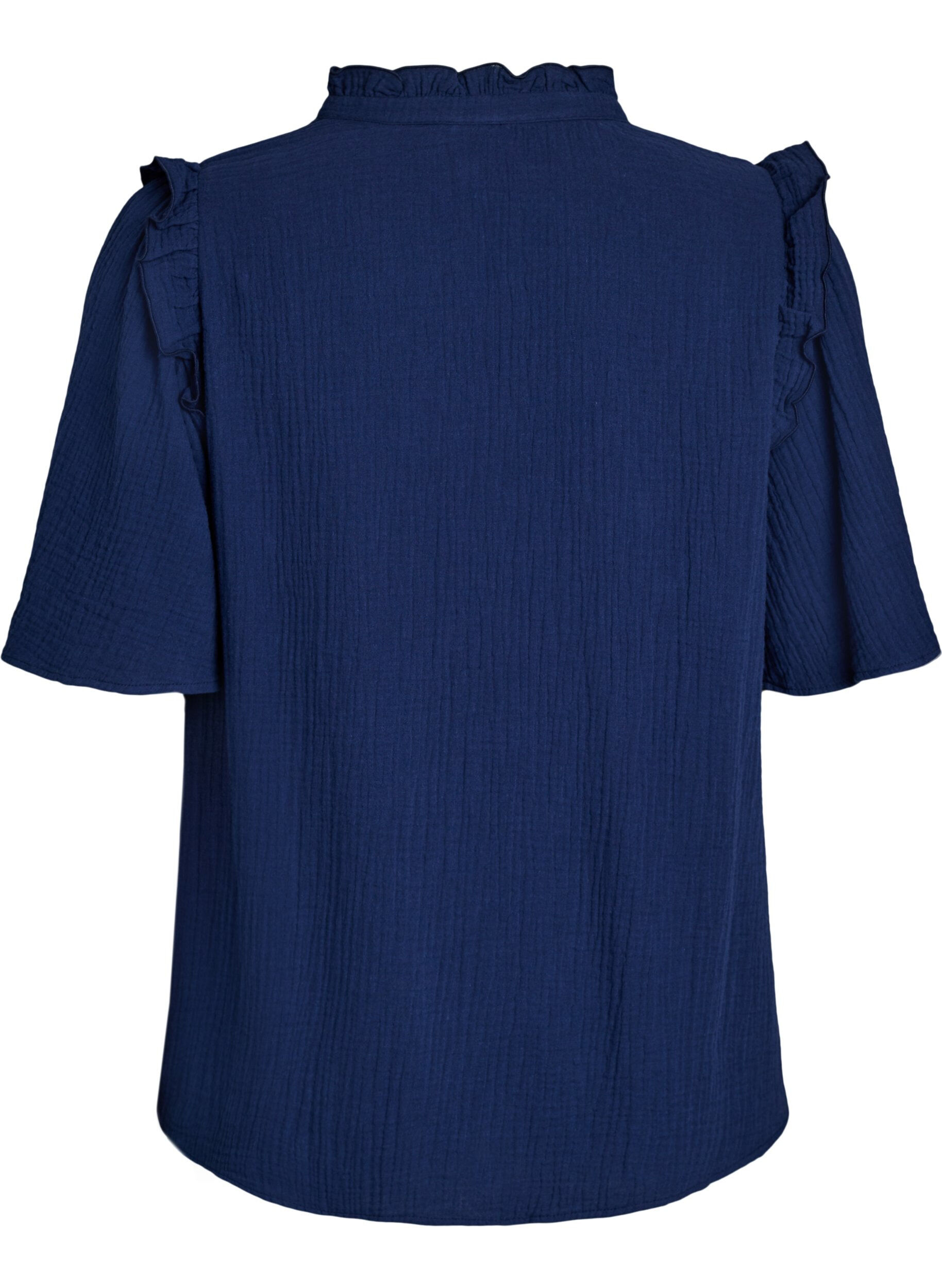 ZizziBlouse in katoen mousseline met broderie anglaise en 1/2 mouwen, Blauw, Packshot image number 1