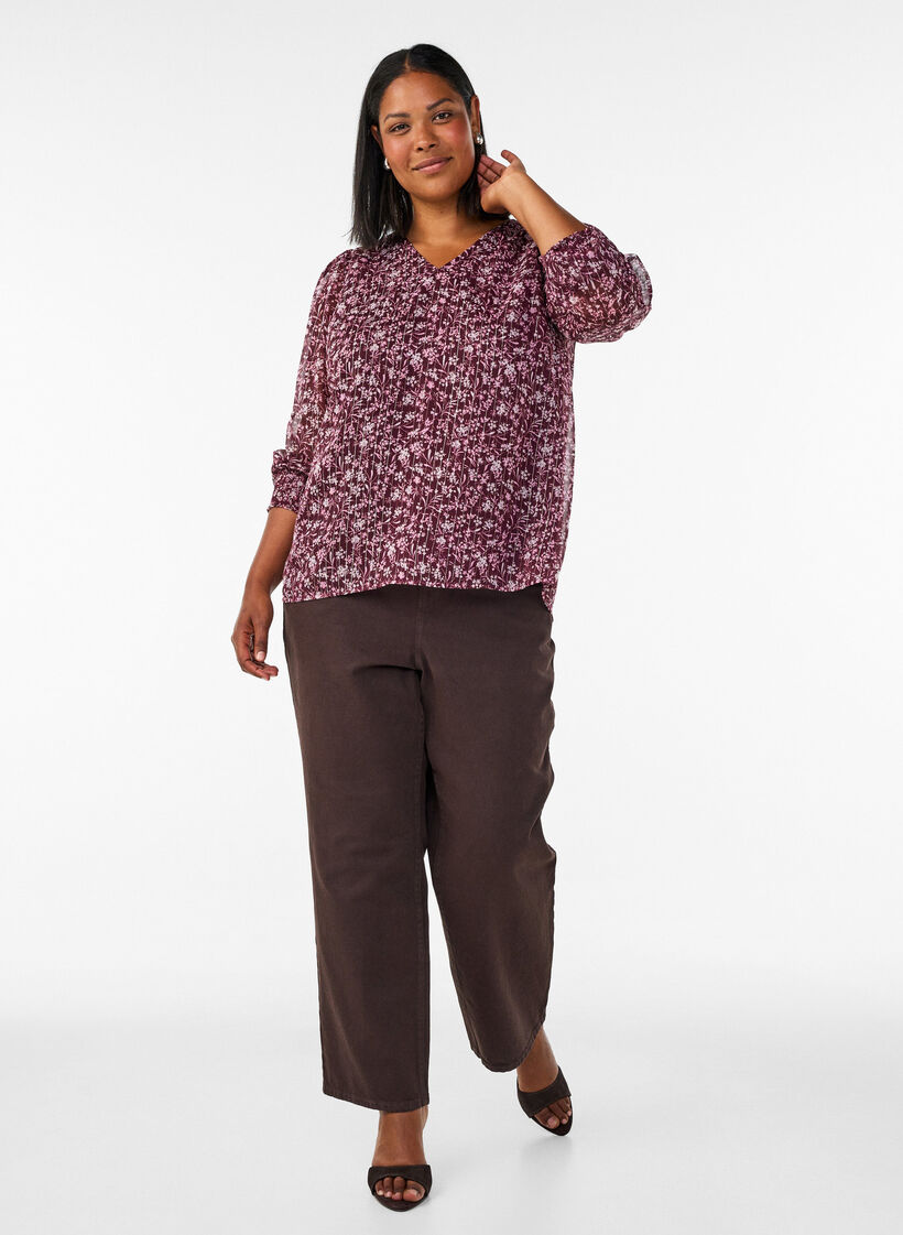 Blouse met bloemenprint en glitterdraad, Rood, Model image number 1