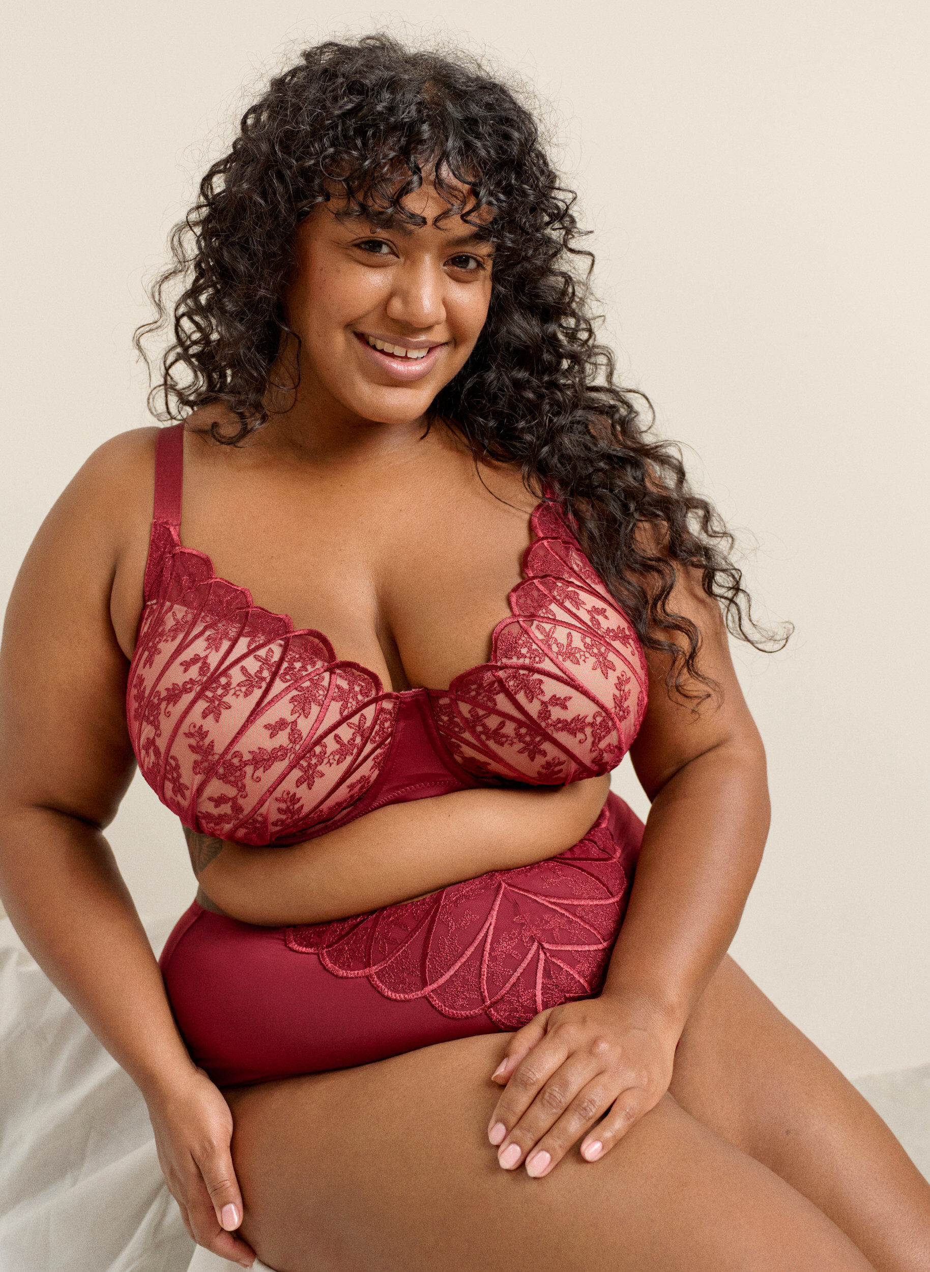 ZizziHipster string in microvezel met kanten details, Donker Bordeaux, Image image number 0