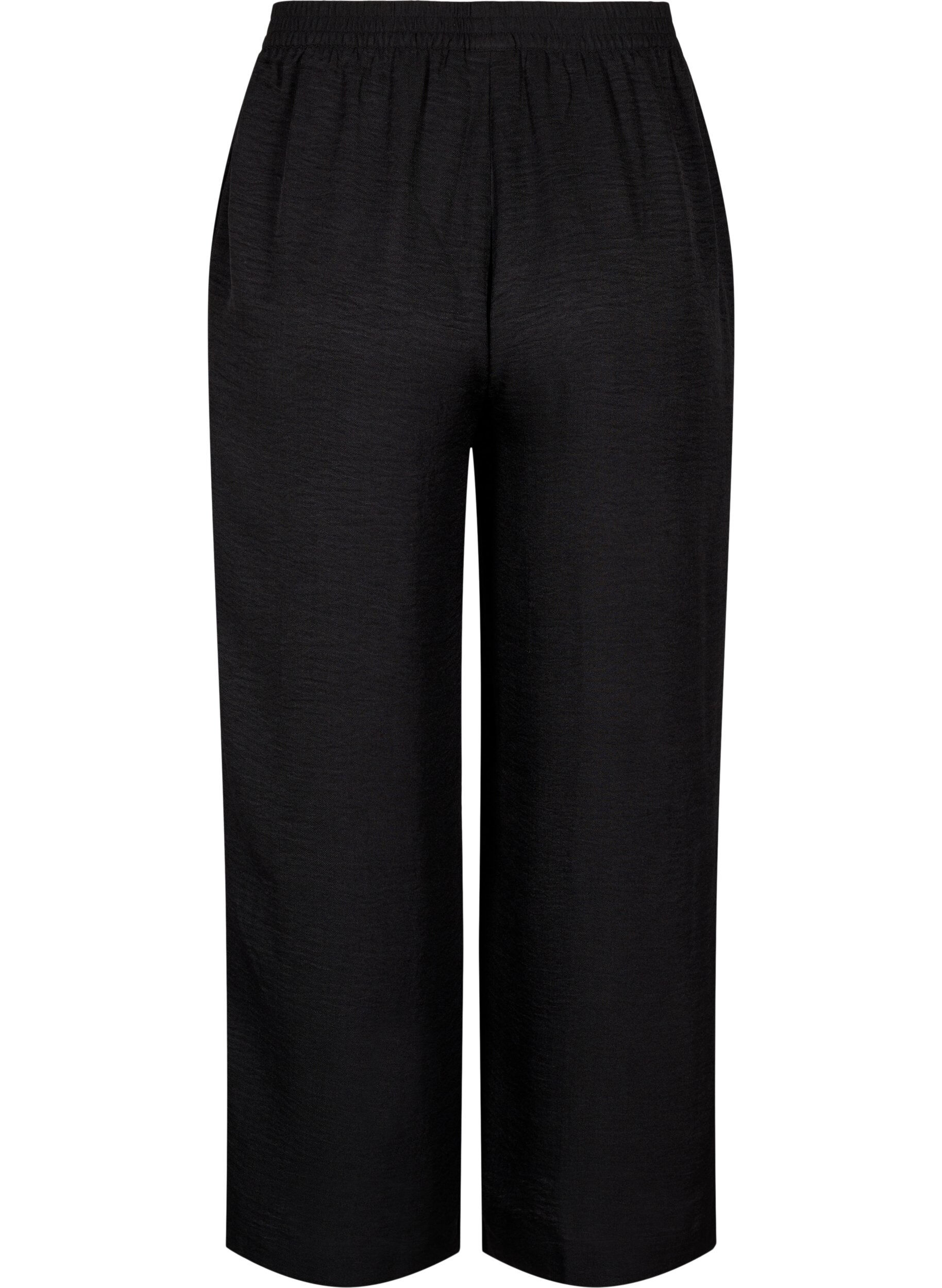 ZizziLosse broek met elastische tailleband en zakken, Zwart, Packshot image number 1