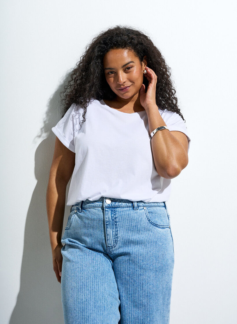 T-shirt met korte mouwen van katoenmix, Wit, Image image number 0