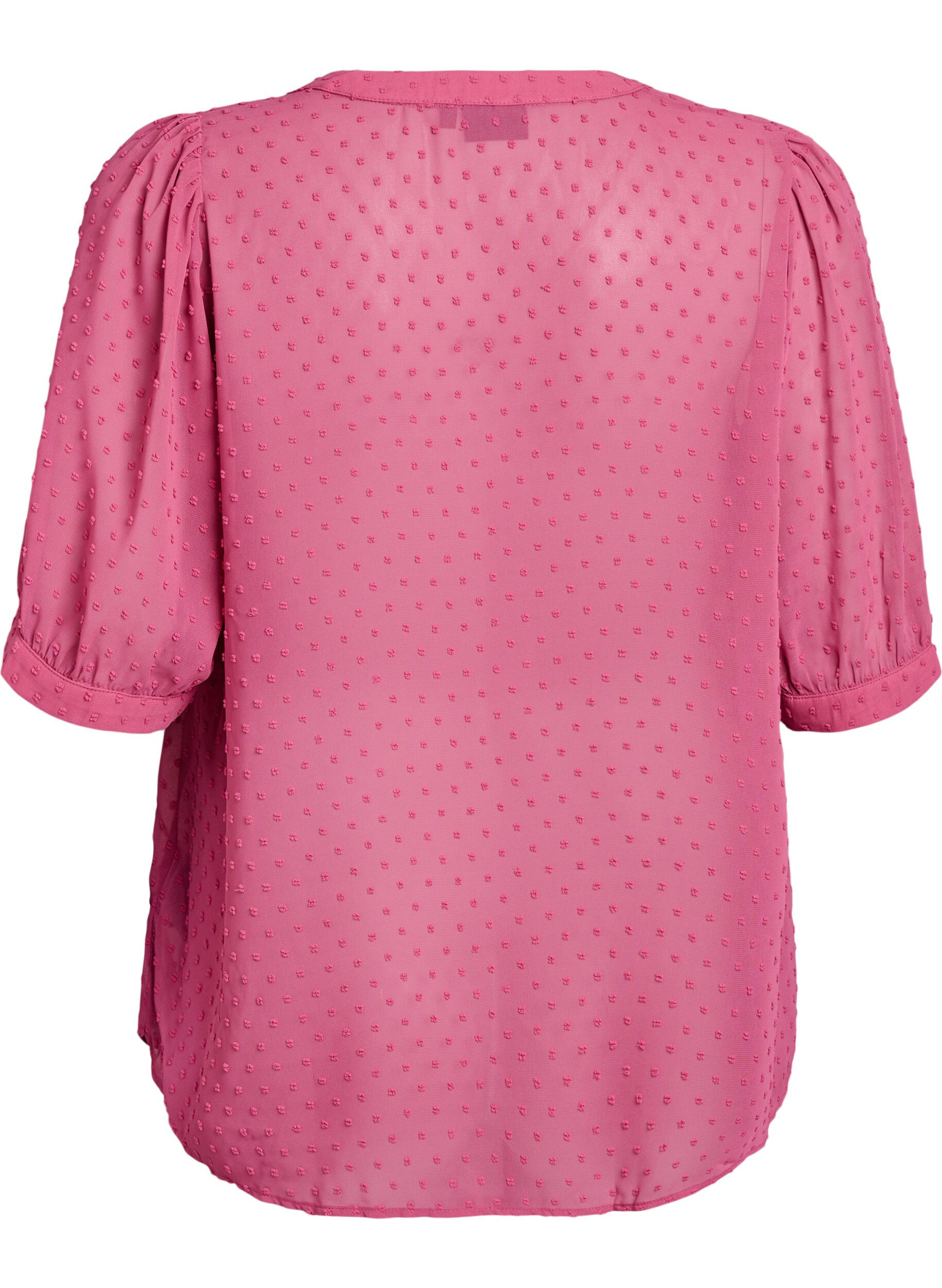 ZizziBlouse met korte mouwen en een gestippelde textuur, Roze, Packshot image number 1