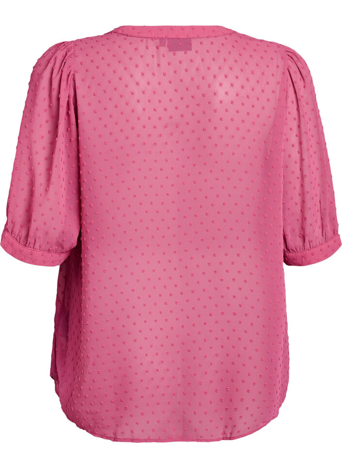 Blouse met korte mouwen en een gestippelde textuur, Roze, Packshot image number 1