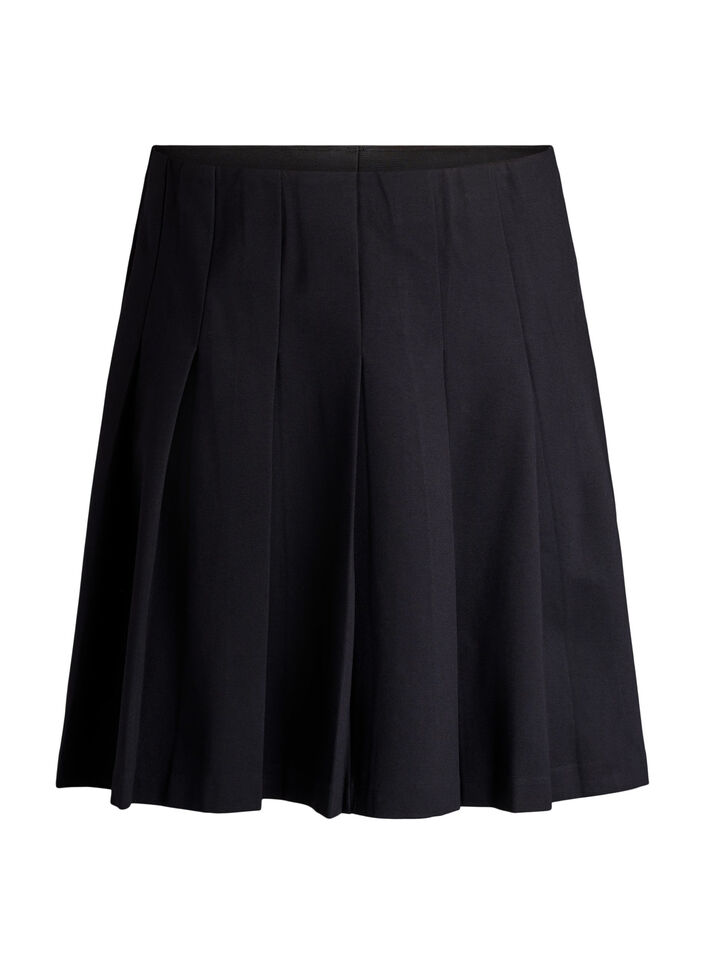 Korte geplooide rok met elastische tailleband, Black, Packshot