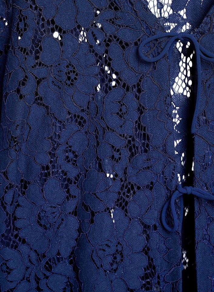 Kanten blouse met 3/4 mouwen en strikjes aan de voorkant, Black Iris, Packshot