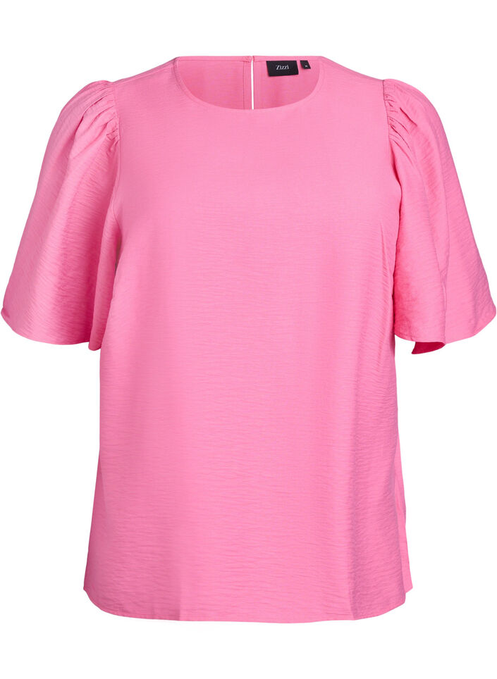 Blouse met korte, wijde mouwen, Roze, Packshot image number 0