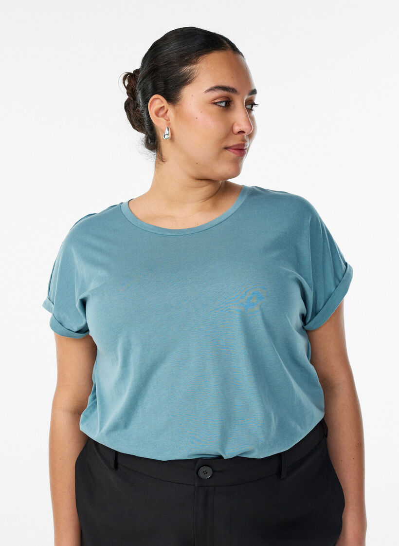 T-shirt met korte mouwen van katoenmix, Blauw, Model image number 0
