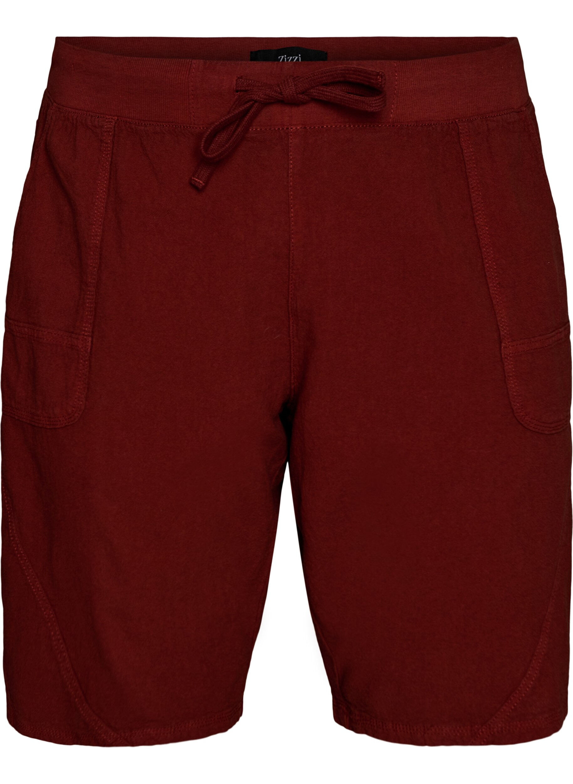 Zizzi Short en coton ample avec poches, Bordeaux, Packshot image number 0