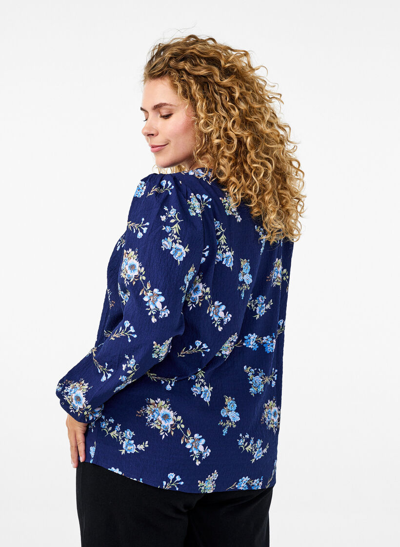 FLASH - Blouse met lange mouwen en kleine bloemen, Blue Flower, Model image number 1