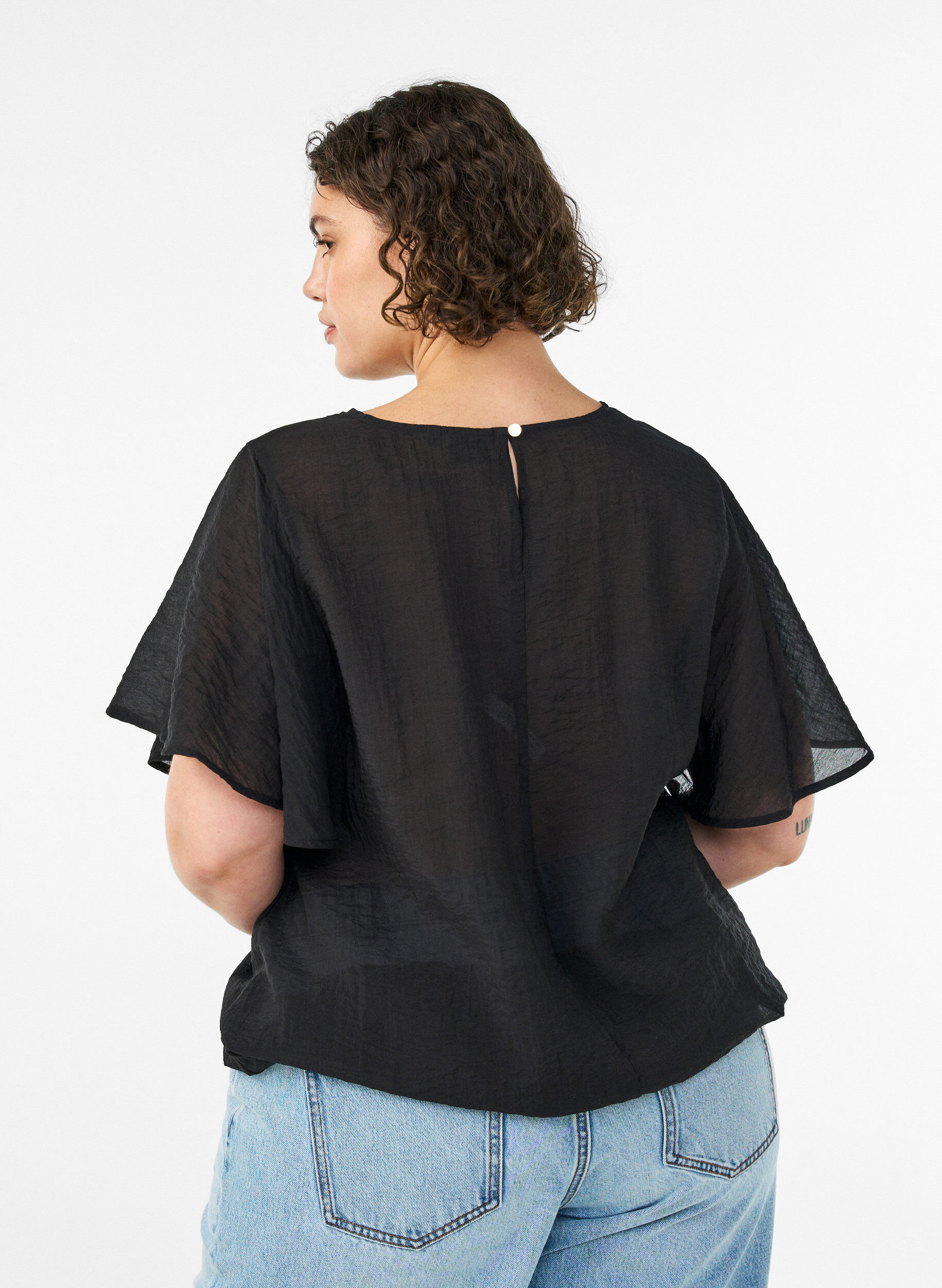 ZizziBlouse met ballonavorm en vleermuismouwen, Zwart, Model image number 2